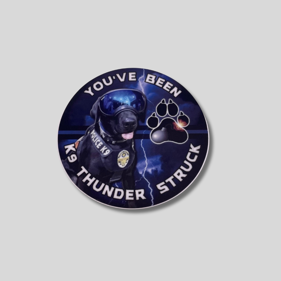 5 Donation You've Been K9 Thunder Struck Circle Sticker